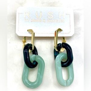 RUSH Mint & Teal Linked Drop Earrings with Gold Accents